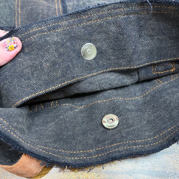 Urban Outfitters Denim Tote Black Orange Distressed Grunge School Book Bag - Picture 5 of 5